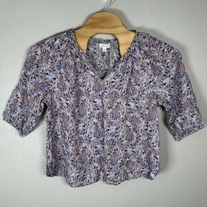 J Jill Love Linen Top Size‎ Large Relaxed Fit Purple Floral Peasant Flowy Boho